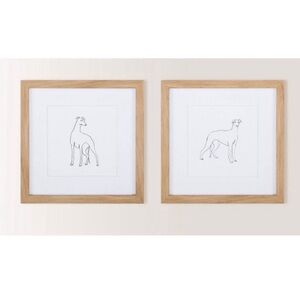 NIB Set of Two 12x12 Grayhounds Sketched in Black in Brown wood frame